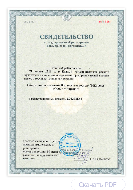 Свидетельство о государственной регистрации МКтрейд Свидетельство о государственной регистрации МКтрейд
