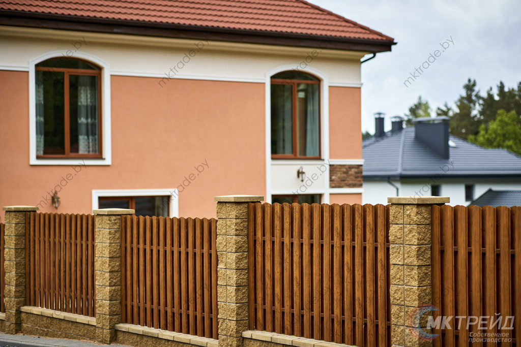 Штакетник металлический Европланка, Золотой Дуб (шахматка)