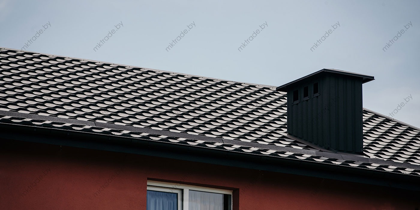 Металлочерепица НОРДО  ®, водосток металлический, цвет RAL 8019 (серо-коричневый) КВАРЦ