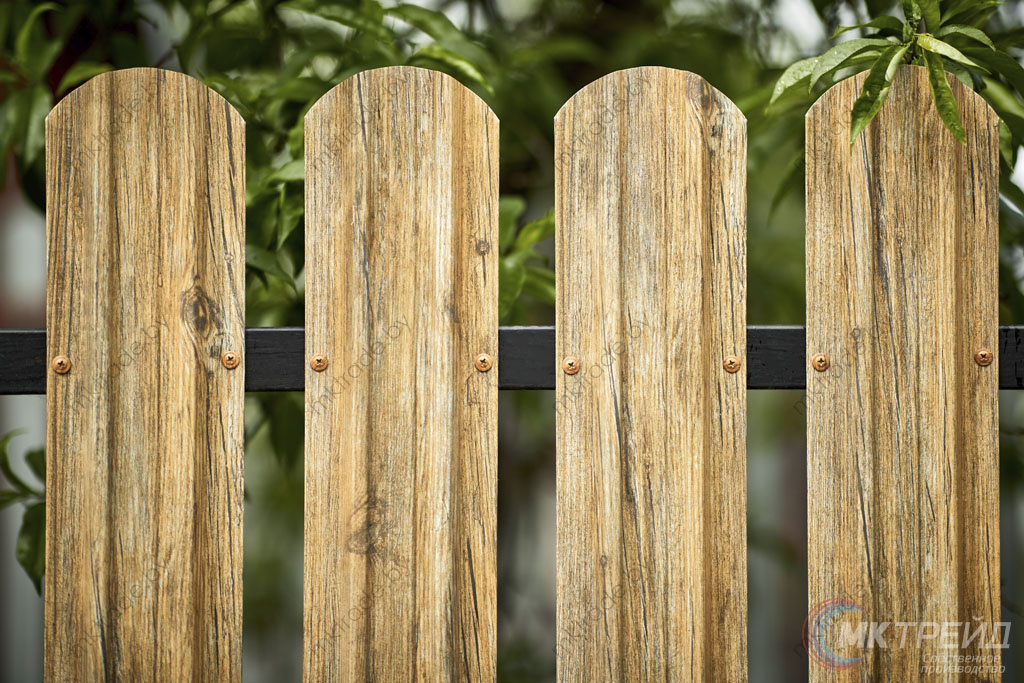Штакетник металлический Трапеция-усиленный «под дерево» Античный Дуб золотой