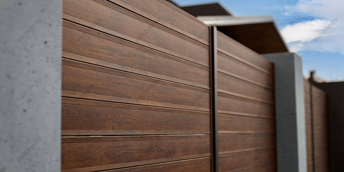 Забор Ранчо ХPS, покрытие PRINTECH, темный дуб. Планка 132 мм