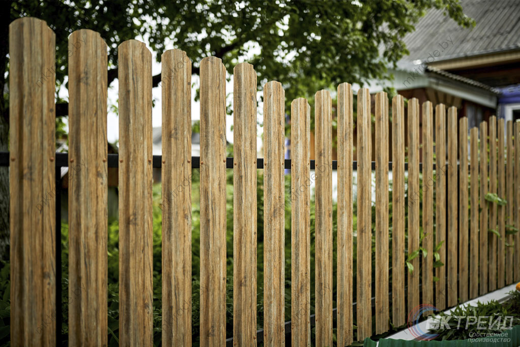 Штакетник металлический Трапеция-усиленный «под дерево» Античный Дуб золотой