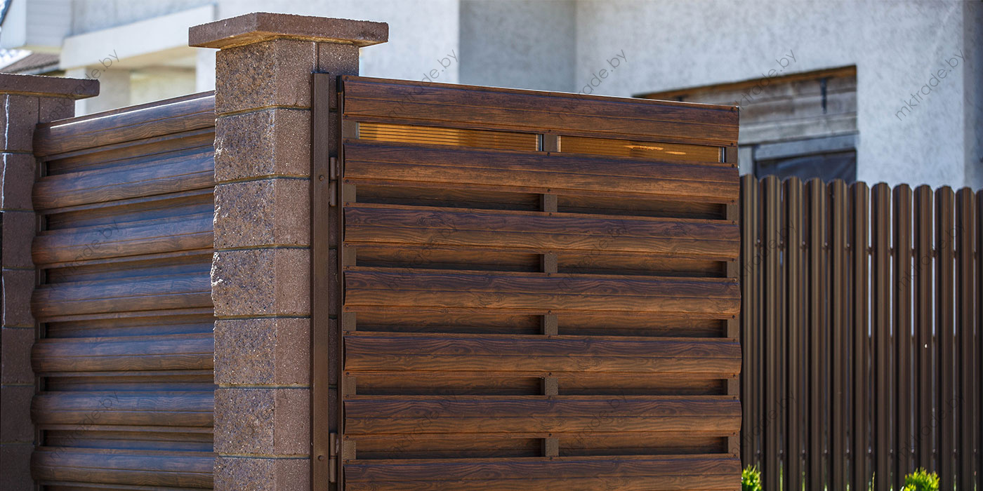 Штакетник металлический Европланка горизонт., Тёмное дерево