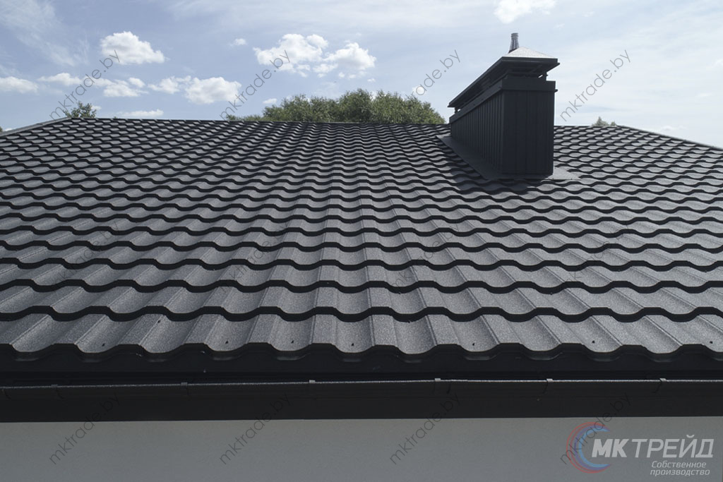 Металлочерепица НОРДО  ®, цвет RAL 9005 (чёрный) КВАРЦ