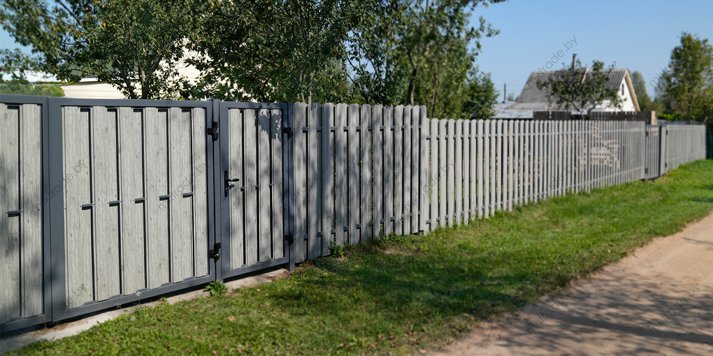 Забор из штакетника Европланка, цвет Античный светло-серый, покрытие PRINTRCH