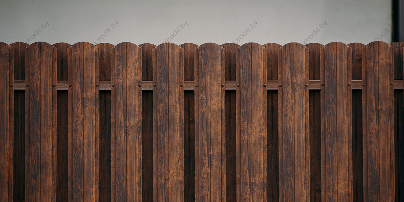 Штакетник металлический Европланка, Тёмное дерево (шахматка)