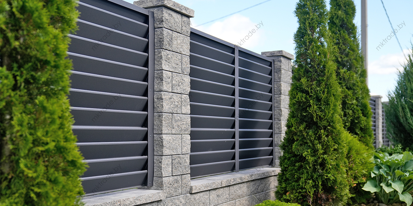 Забор-жалюзи Alfa цвет RAL 7024, покрытие МАТ