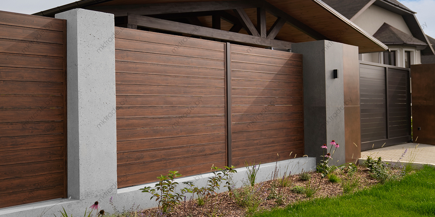 Забор Ранчо ХPS, покрытие PRINTECH, темный дуб. Планка 132 мм