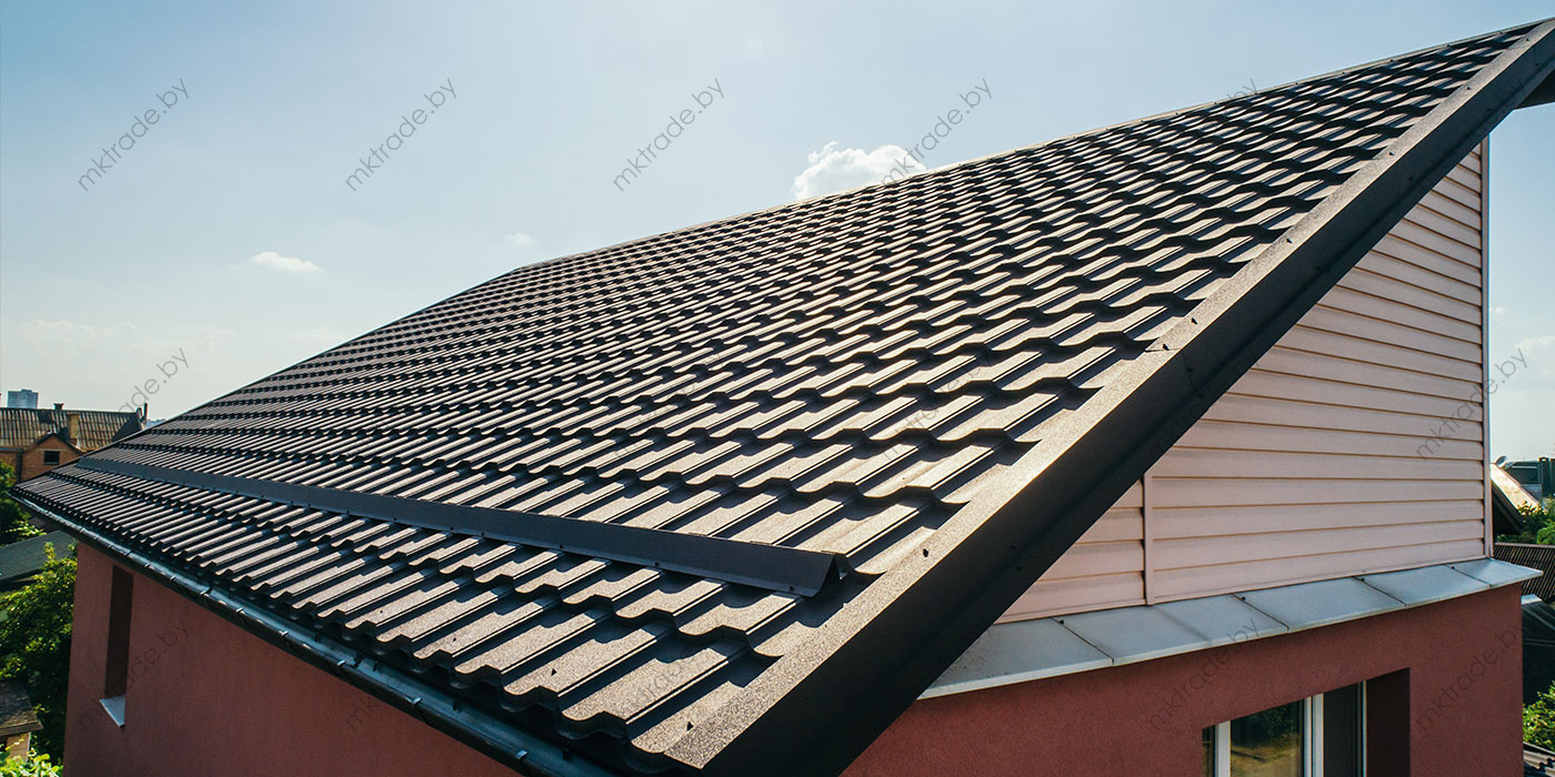 Металлочерепица НОРДО  ®, водосток металлический, цвет RAL 8019 (серо-коричневый) КВАРЦ