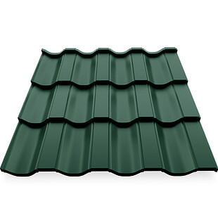 Металлочерепица НОРДО, ГЛЯНЕЦ, RAL 6005, 0,5 мм, листовая