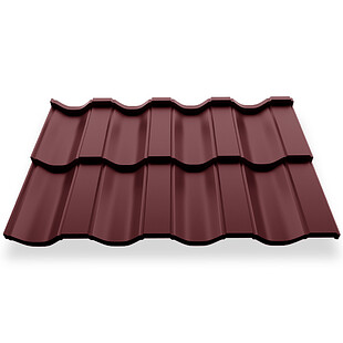Металлочерепица НОРДО, ГЛЯНЕЦ, RAL 3005, 0,45 мм, модуль