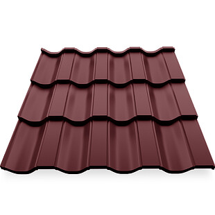 Металлочерепица НОРДО, ГЛЯНЕЦ, RAL 3005, 0,45 мм, листовая