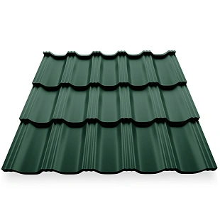 Металлочерепица ГЕРМАНО, ГЛЯНЕЦ, RAL 6005, 0,45 мм, листовая