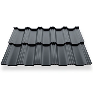 Металлочерепица ГЕРМАНО, ГЛЯНЕЦ, RAL 7024, 0,45 мм, модуль