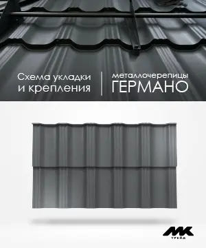 Схема укладки и крепления металлочерепицы ГЕРМАНО