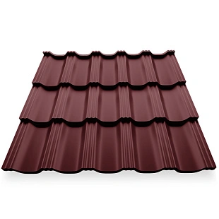 Металлочерепица ГЕРМАНО, ГЛЯНЕЦ, RAL 3005, 0,45 мм, листовая