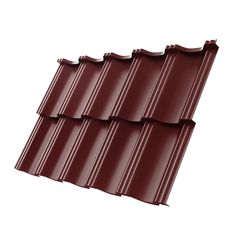 Металлочерепица ГЕРМАНО, ГЛЯНЕЦ, RAL 3005, 0,45 мм, модуль