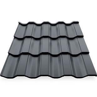 Металлочерепица НОРДО, ГЛЯНЕЦ, RAL 7024, 0,5 мм, листовая