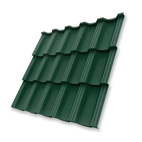 Металлочерепица ГЕРМАНО, ГЛЯНЕЦ, RAL 6005, 0,45 мм, листовая