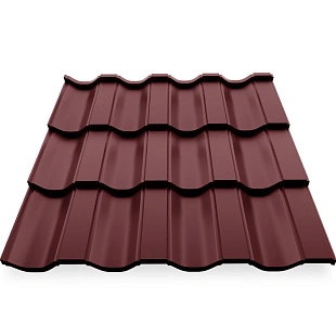Металлочерепица НОРДО, ГЛЯНЕЦ, RAL 3005, 0,5 мм, листовая