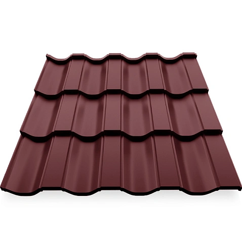 Металлочерепица НОРДО, ГЛЯНЕЦ, RAL 3005, 0,45 мм, листовая