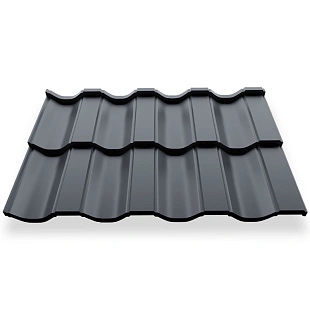 Металлочерепица НОРДО, ГЛЯНЕЦ, RAL 7024, 0,5 мм, модуль