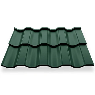 Металлочерепица НОРДО, ГЛЯНЕЦ, RAL 6005, 0,45 мм, модуль